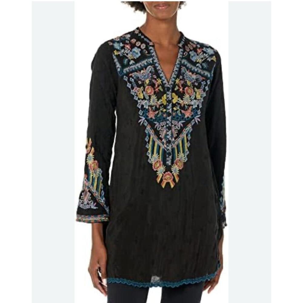 Johnny Was Croydon Embroidered Black Tunic, Bohemia Exc Cond Size Medium